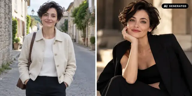 AI-generated example: Before: neutral source photo. After: Like a magazine.