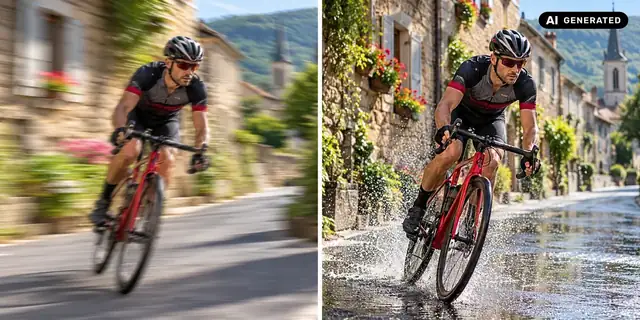AI-generated example: Before: neutral source photo. After: Freeze the moment.