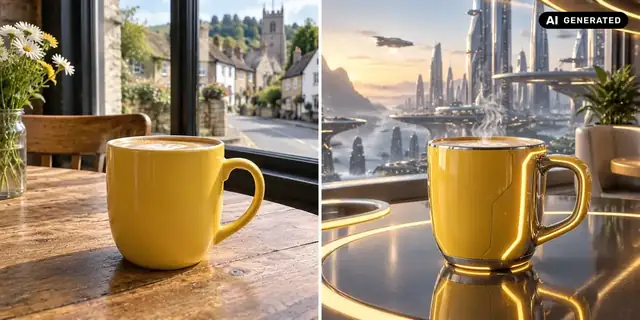 AI-generated example: Before: neutral source photo. After: A glimpse of the future.