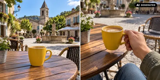 AI-generated example: Before: neutral source photo. After: Through your eyes.