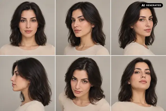 AI-generated example: A portrait appears from the front, in profile and at a three-quarter angle.